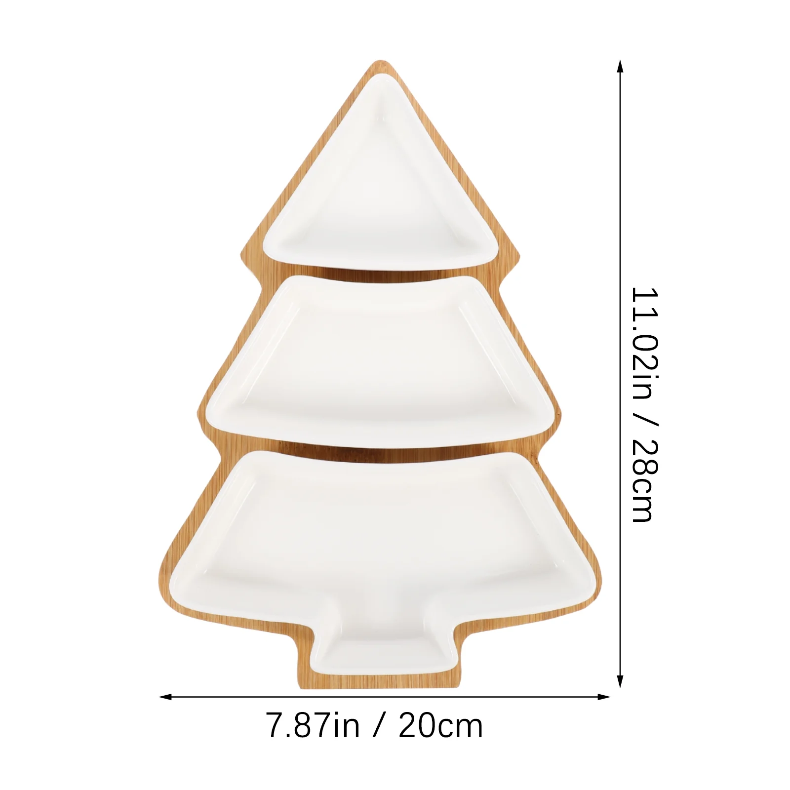 Hemoton Christmas Tree Ceramic Dish Tray Porcelain Removable Snack Platter Cookie Plates Holiday Party Dessert Dinnerware with Bamboo Base Stand (White)