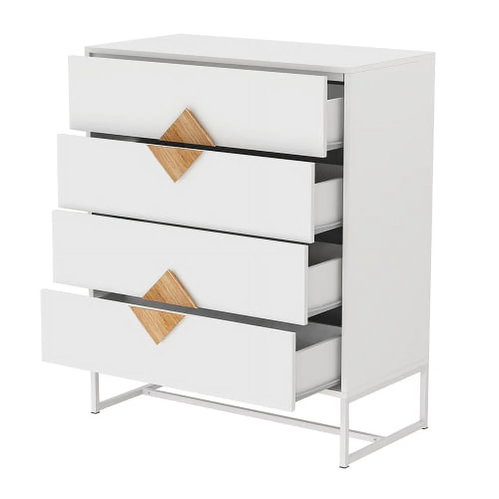 Motent Solid wood special shape square handle design with 4 drawers bedroom furniture dressers, White