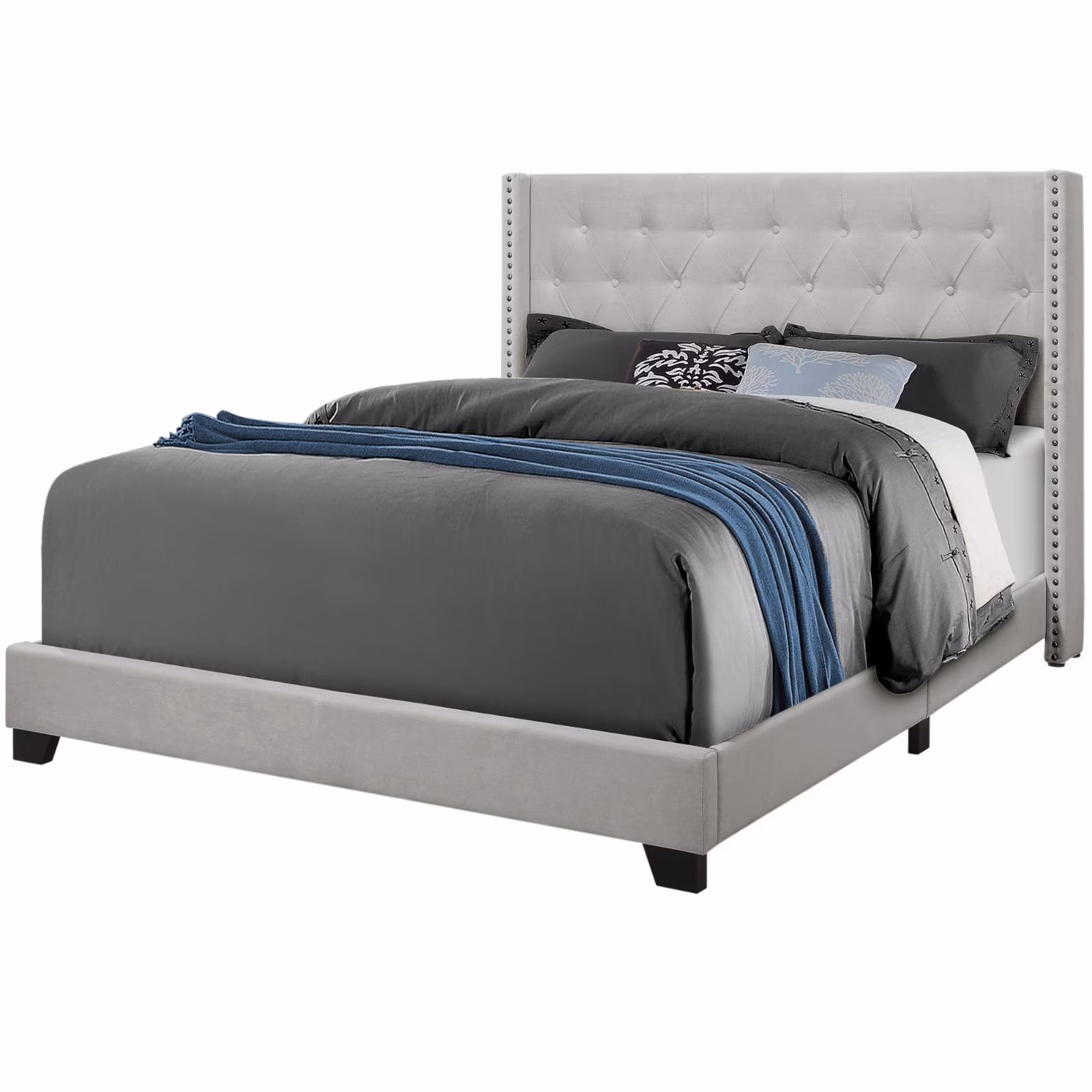 Monarch Specialties Bed - Twin Size/Dark Grey Velvet with Chrome Trim