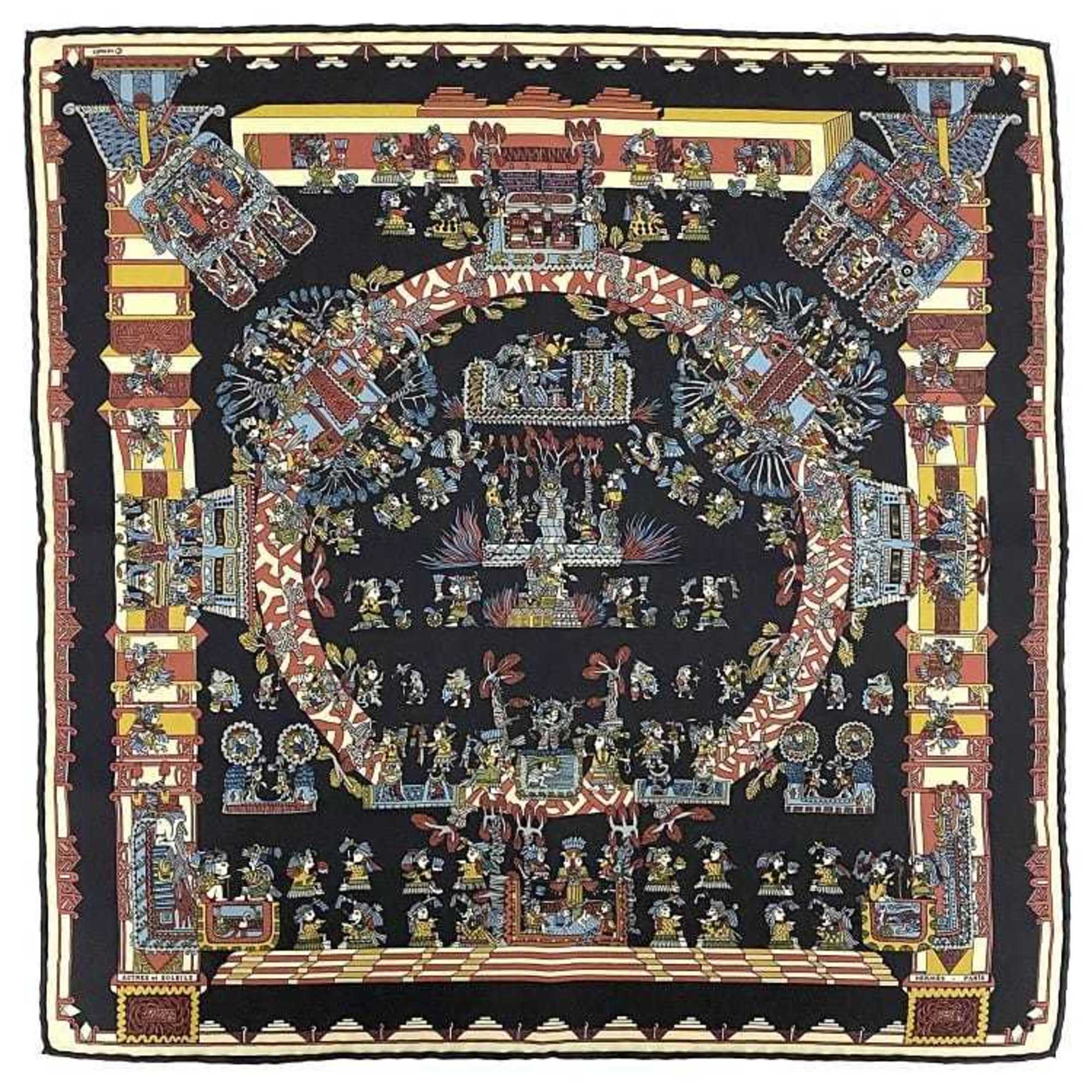 Pre-Owned Hermes Scarf Muffler Petite Carre 40 Black Multicolor Celestial Body and Sun Silk 100% HERMES Handkerchief ASTRES es SOLEILS Women's Size (Good)