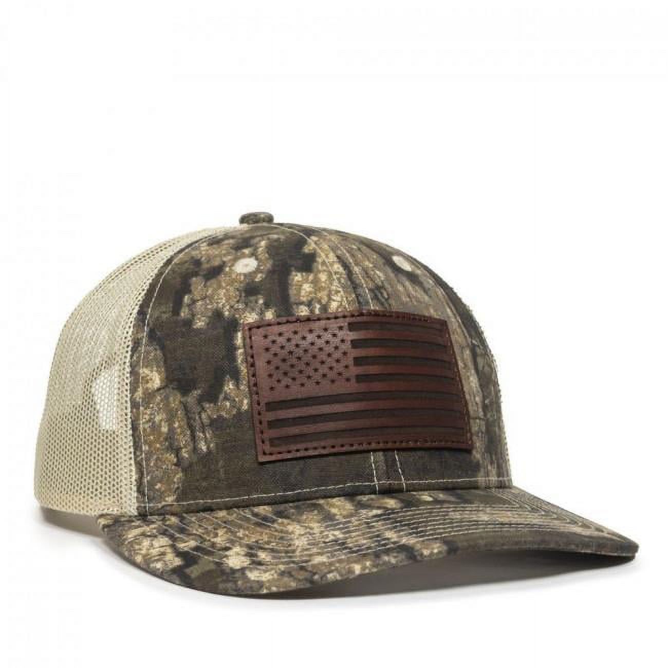 Outdoor Cap USA771CAMO-RTT Meshback Cap with American Flag Leather