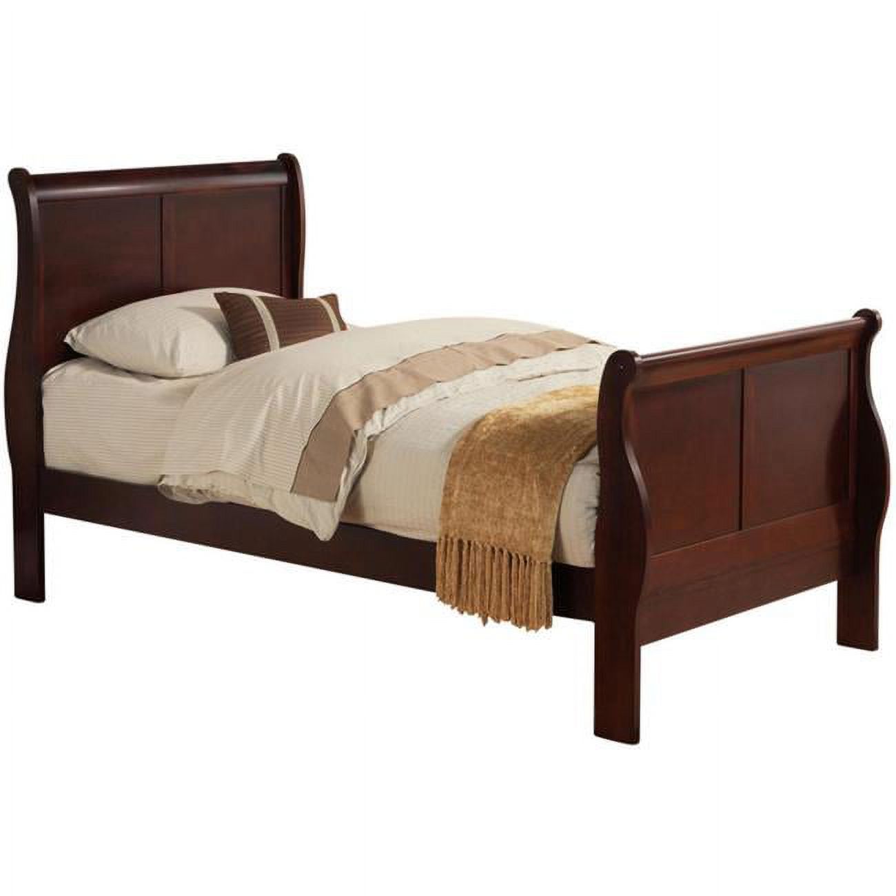 Transitional Panel Design Sleigh Twin & King Size Bed, Cherry Brown - 47 x 41 x 85 in.