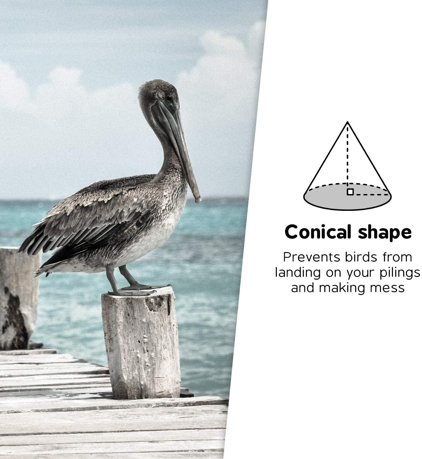 Marine Dock Piling Cone, Piling Cap, 100% Polyethylene Material, Lasts up to 10+ Years, Made in USA (White, 13.5