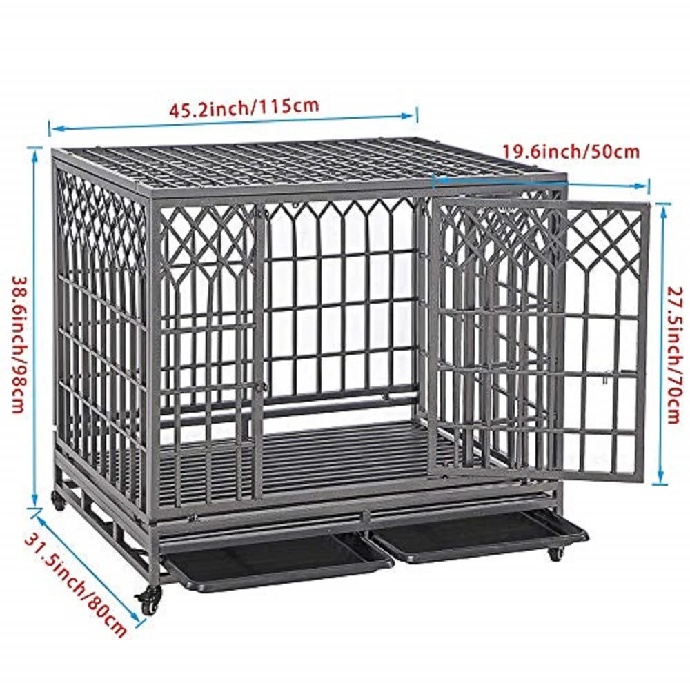 SMONTER Heavy Duty Dog Crate Y Shape Strong Metal Kennel for Large Dogs