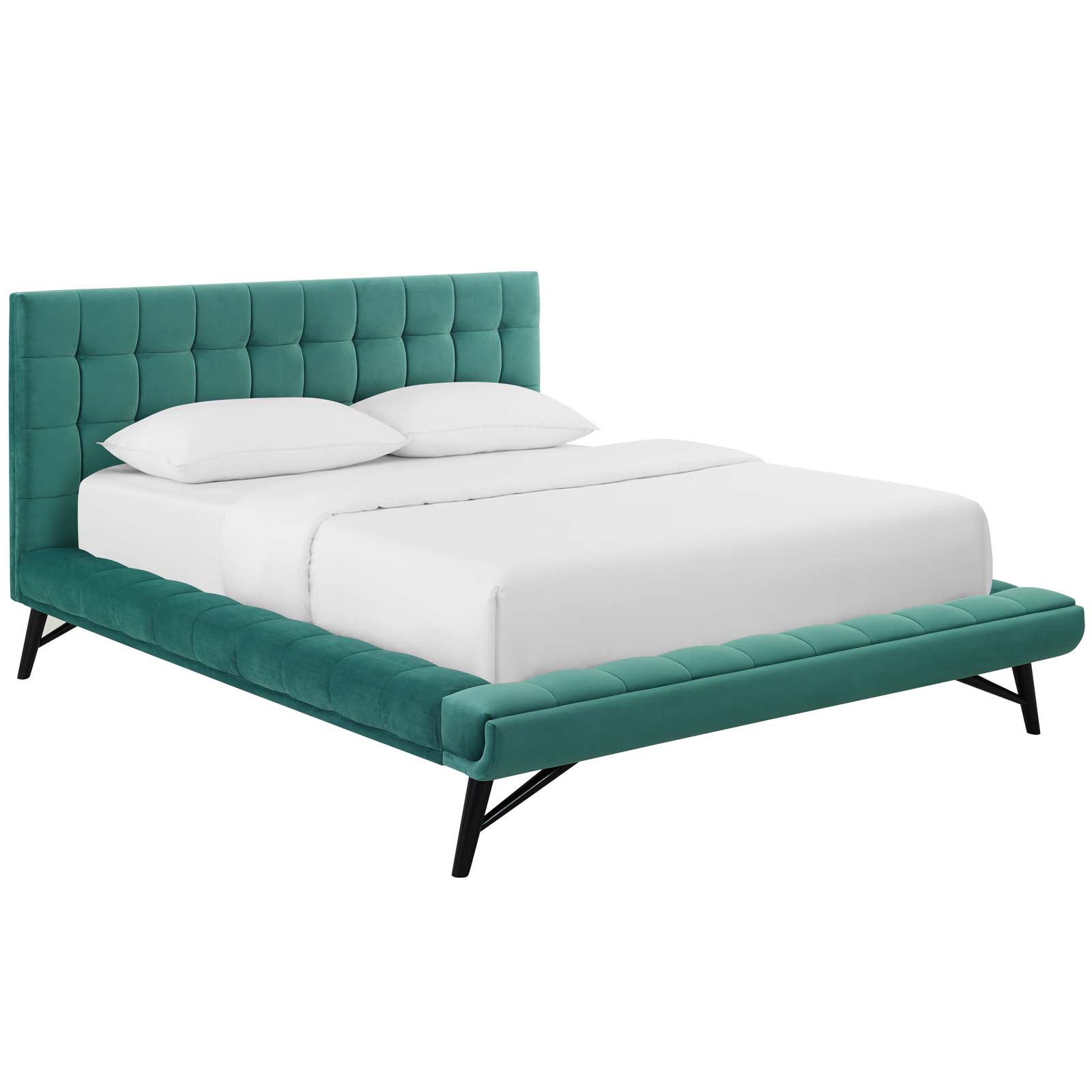 Modway Julia Queen Biscuit Tufted Performance Velvet Platform Bed in Teal
