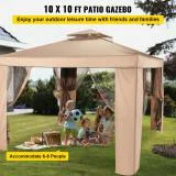 SKYSHALO 10x10ft Outdoor Intubated Canopy Gazebo Starter Kit, Equipped with Four Sandbags, Ground Spikes, Netting, Ropes, Carrying bag - Portable Brown Tent for Backyard, Patio and Lawn, Basic Version