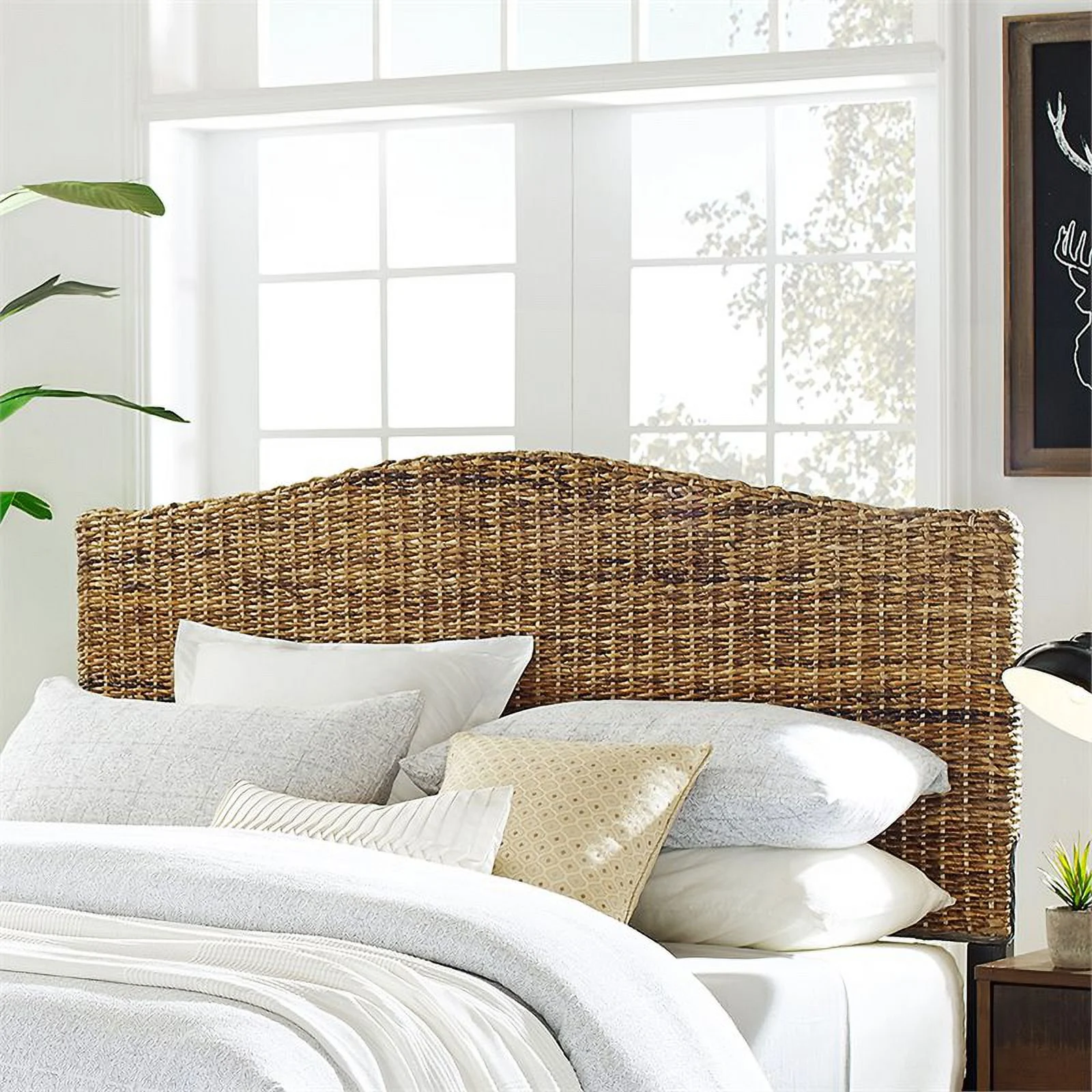 Pemberly Row Queen Banana Leaf Panel Headboard in Natural Finish
