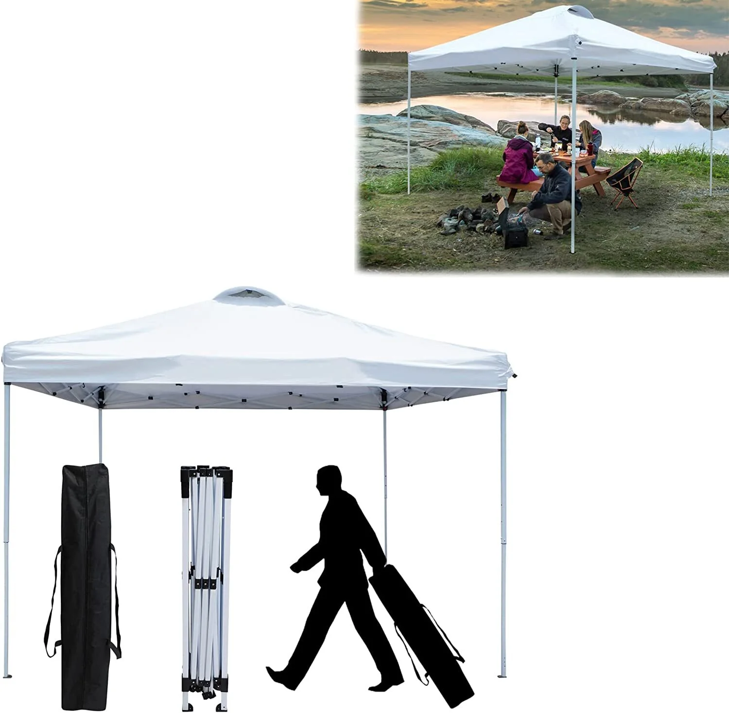 Dayplus Pop Up Canopy Tent 10x10 Commercial Tent, Portable Folding Canopy with 4 Sidewalls for Outdoor Parties Wedding Camping Beach