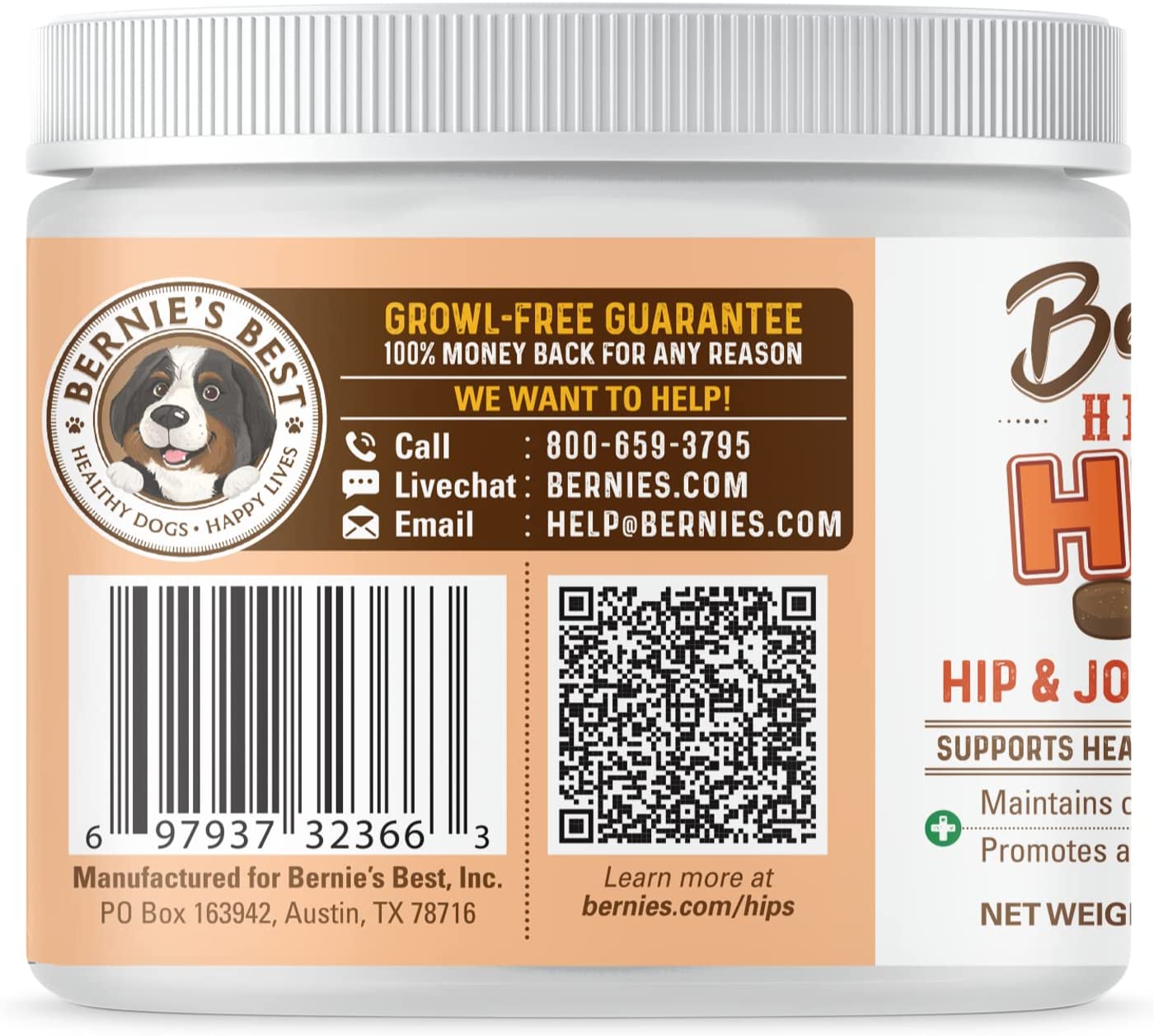 Bernie's Healthy Hips - Daily Dog Hip and Joint Supplement - 90 Soft Chews - Reduce Pain, Encourage Mobility, Slow Damage, Repair and Rebuild Hips and Joint Tissues