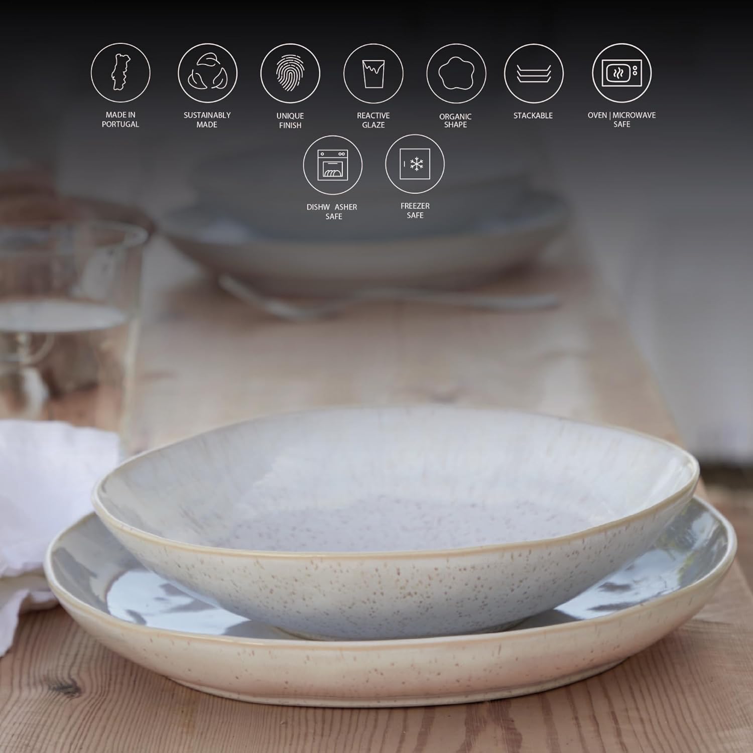 Ceramic Stoneware 11'' Dinner Plate - Eivissa Collection, Sand Beige | Microwave & Dishwasher Safe Dinnerware | Food Safe Glazing | Restaurant Quality Tableware