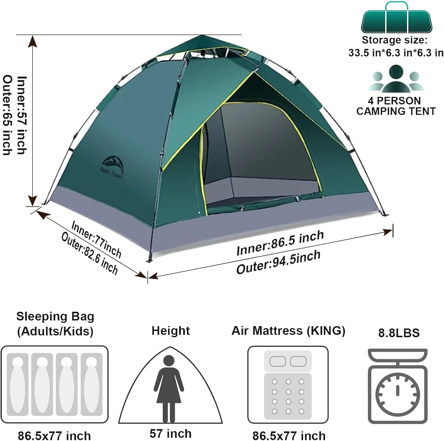 1/2/3/4 Person Camping Tent, Instant Easy Pop Up Tents for Camping,Automatic Waterproof Family Camping Tent, Easy Set Up Tent,Portable Windproof Dome Tent for Camping Hiking & Traveling