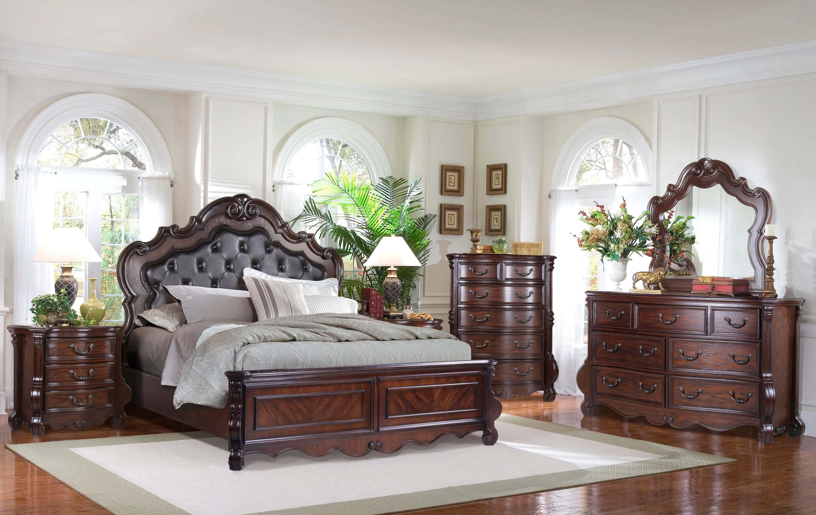 Old World Cherry King Bedroom Set 6Pcs McFerran B527 Classic Traditional