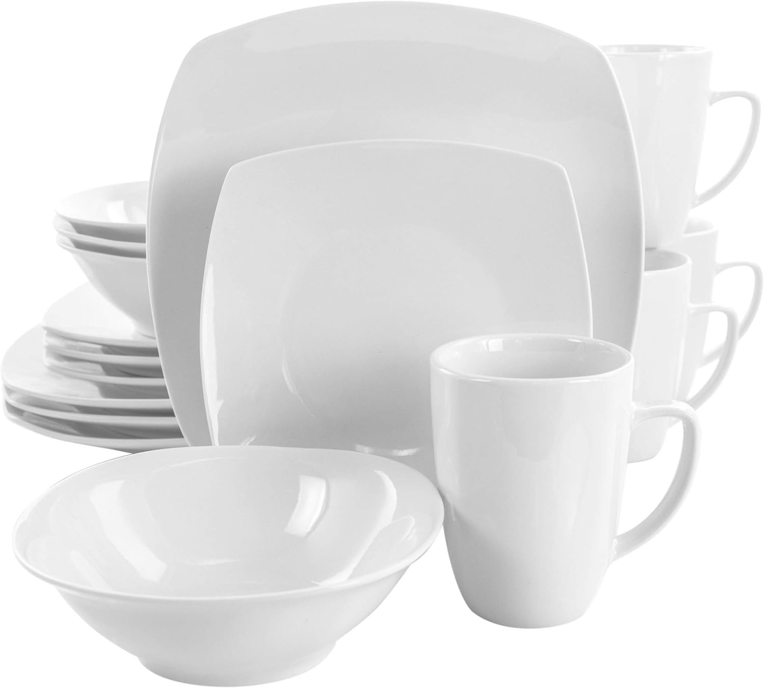 Service For Four 16 Piece Porcelain Dinnerware Set, White-Square 2