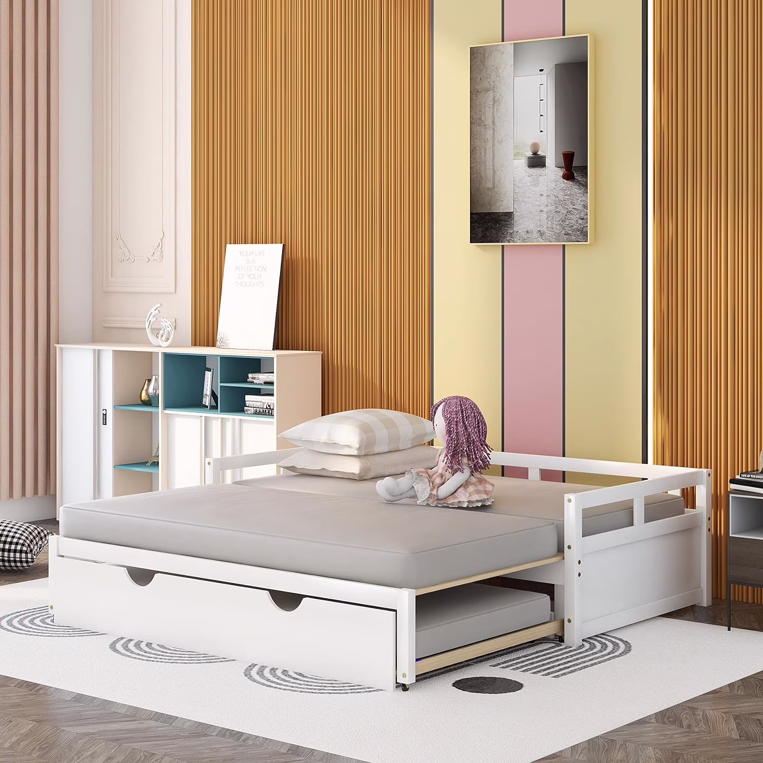 Extedig Daybed With Trudle, Daybed With Trudle Beds, Size Trudle Daybed Solid Wood, Pull Out Trudle Bed Frame For Bedroom, o Box Sprig eeded, White