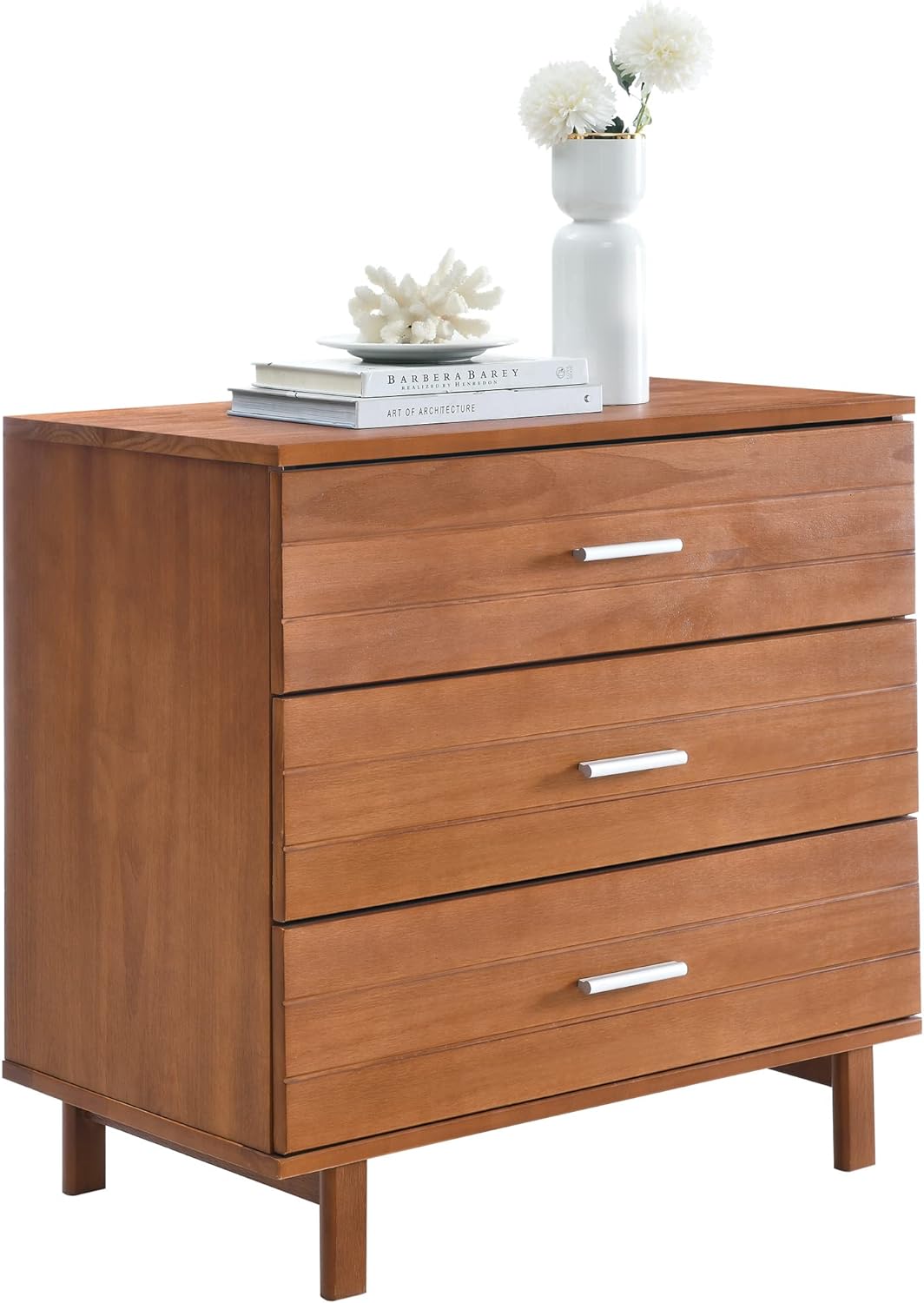 Modern Century Solid Wood 3 Drawers Dressers/Nightstand For Bedroom, Small Modern Chest Of Drawers, 3 Tier Storage Organizer For Hallway/Entryway, Stylish Dressers