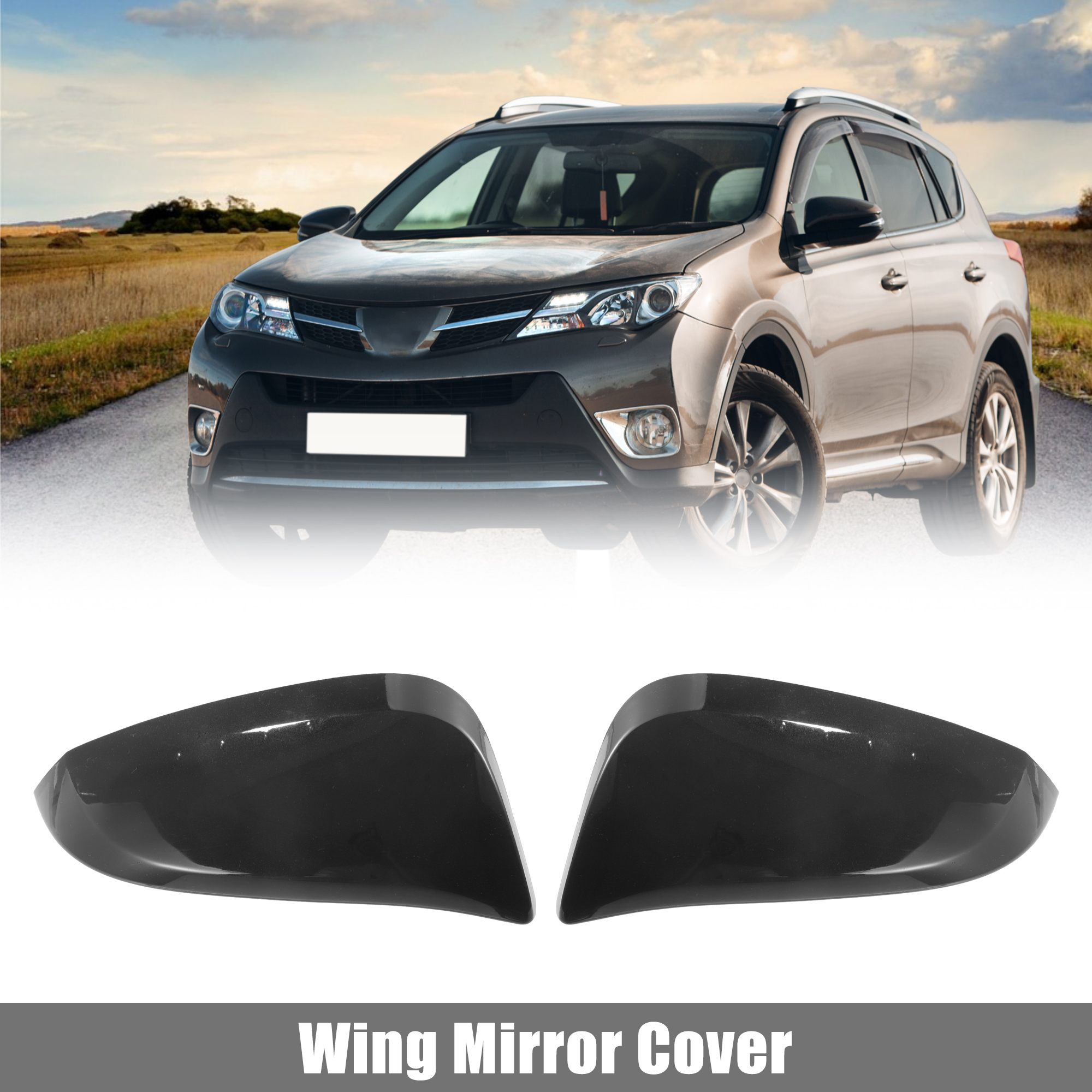 Unique Bargains Black 1 Pair Car Side Door Wing Mirror Cover Rear View Mirror Cap for Toyota RAV4 2013-2019