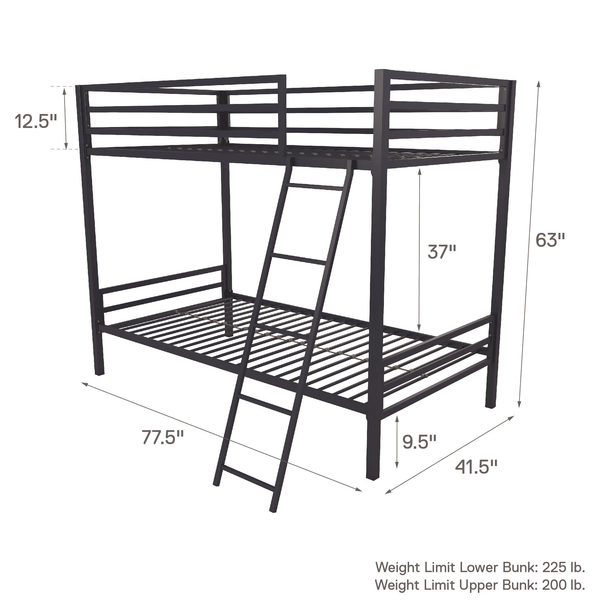 Novogratz Maxwell Twin-Over-Twin Metal Bunk Bed with Ladder and Guardrails, Easy Assembly, Navy Blue