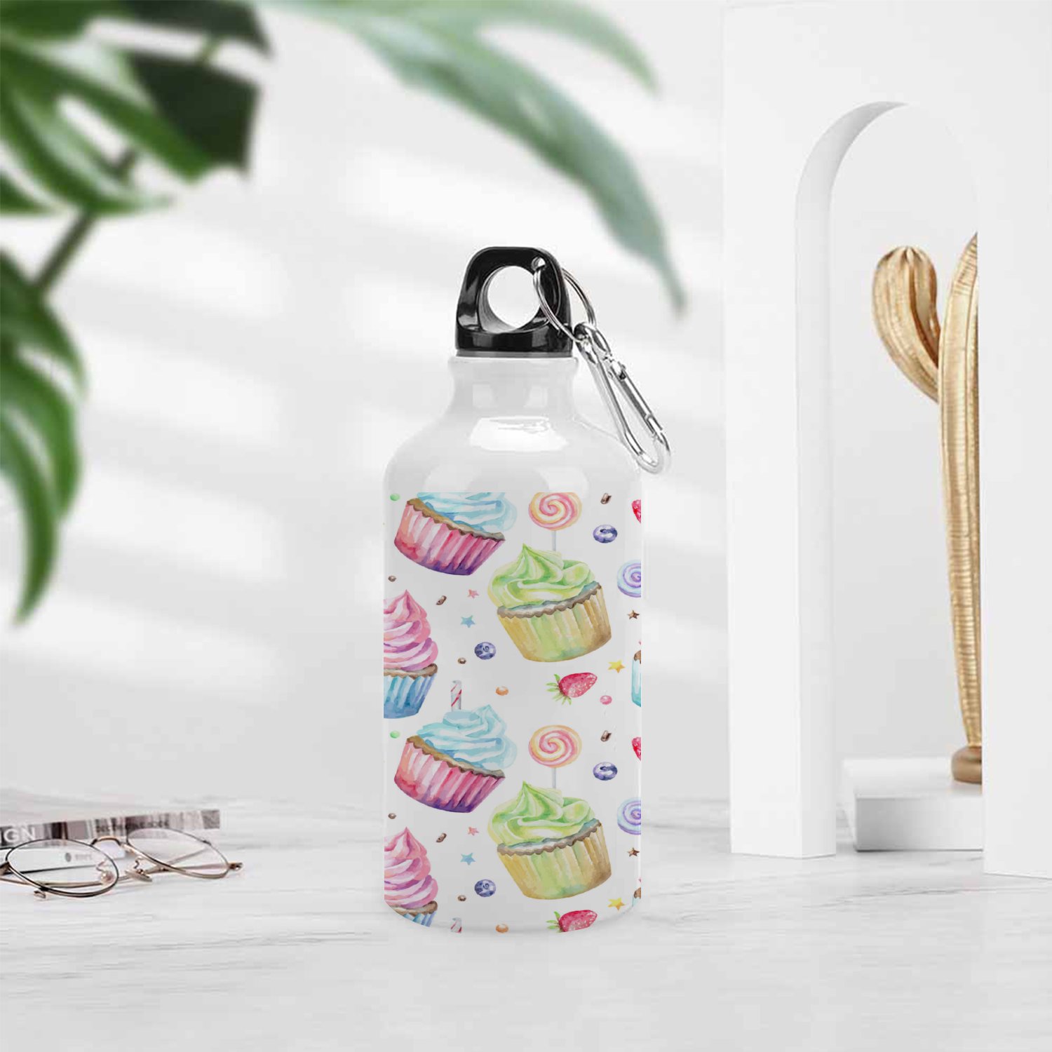 GZHJMY Sports Water Bottles, Cartoon Colourful Ice Cream Large Capacity Aluminium Portable Leakproof Lightweight Drink Bottles for Fitness and Outdoor Enthusiasts