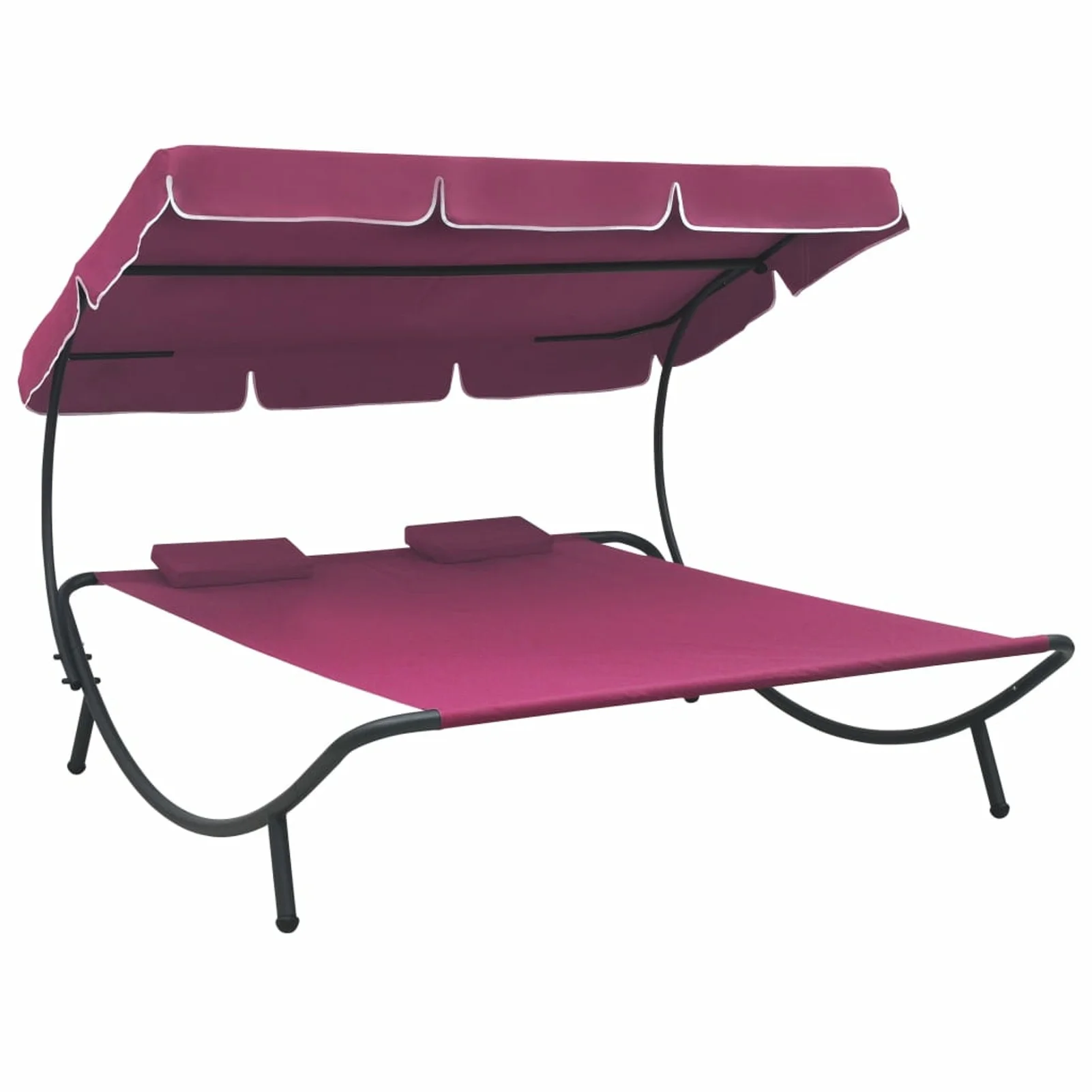 Dcenta Outdoor Lounge Bed with Canopy and Pillows Patio Daybed Fabric Steel Frame Sun Bed Pink for Patio, Garden, Backyard, Poolside, Balcony 78.7 x 68.1 x 53.1 Inches (L x W x H)