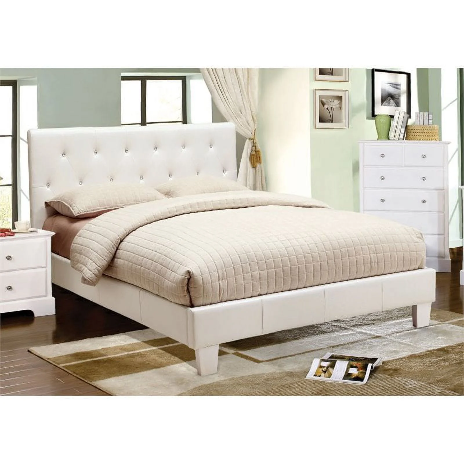 Furniture of America Kylen Faux Leather Queen Platform Bed in White