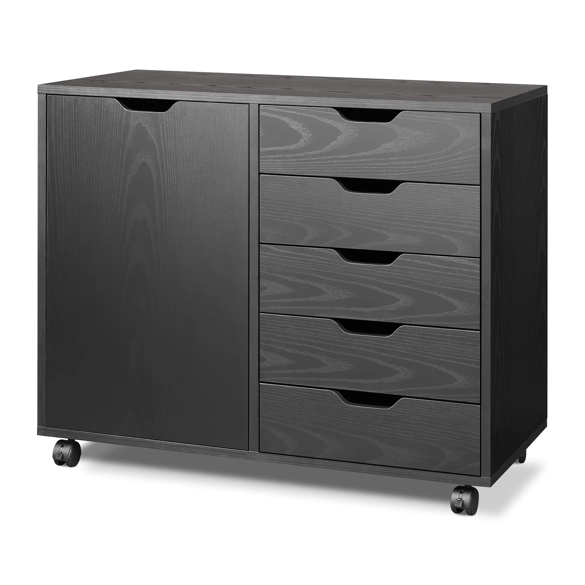 Lykos 5-Drawer Wood Dresser Chest with Door, Mobile Storage Cabinet, Printer Stand for Home Office