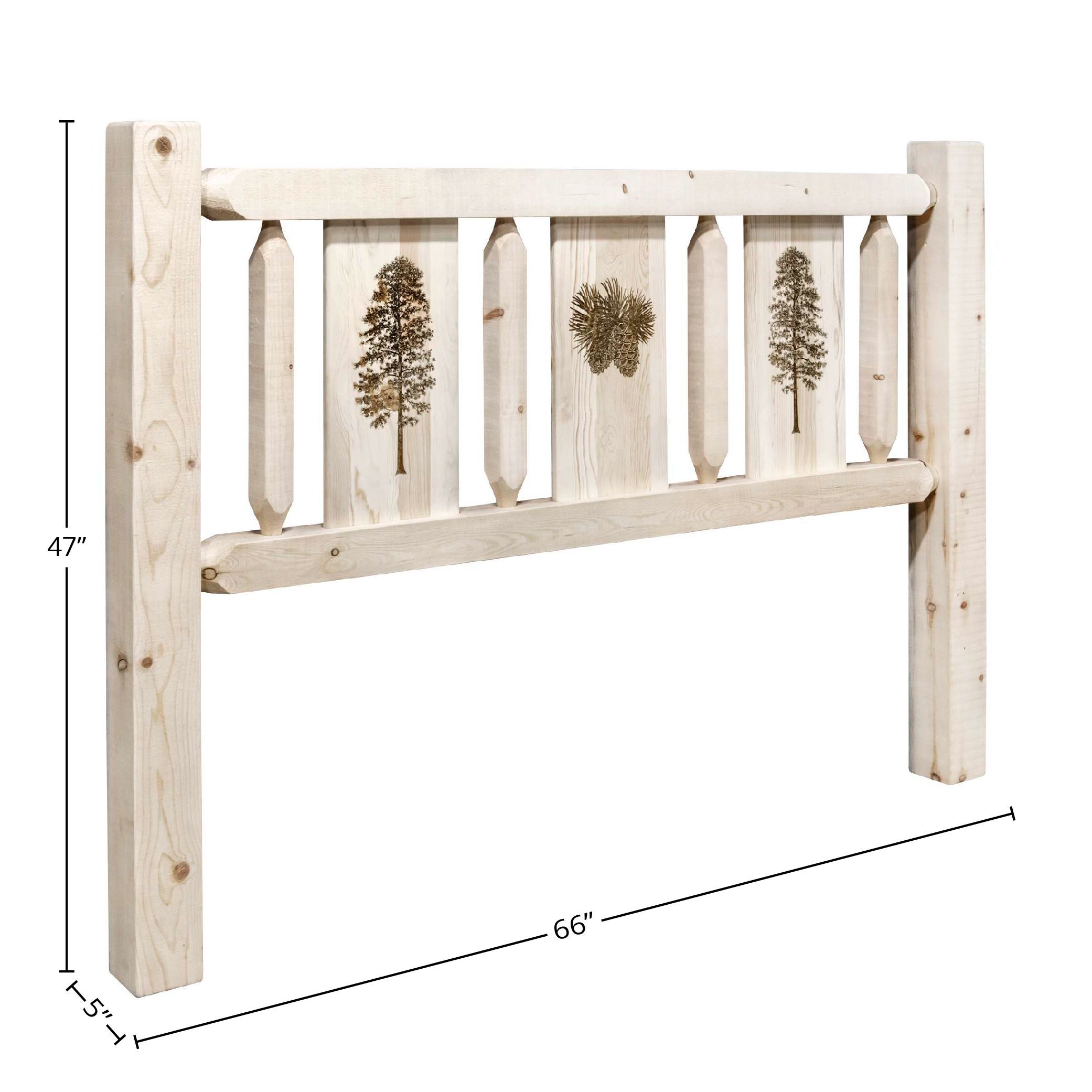 Homestead Collection Queen Headboard w/ Laser Engraved Pine Design, Clear Lacquer Finish