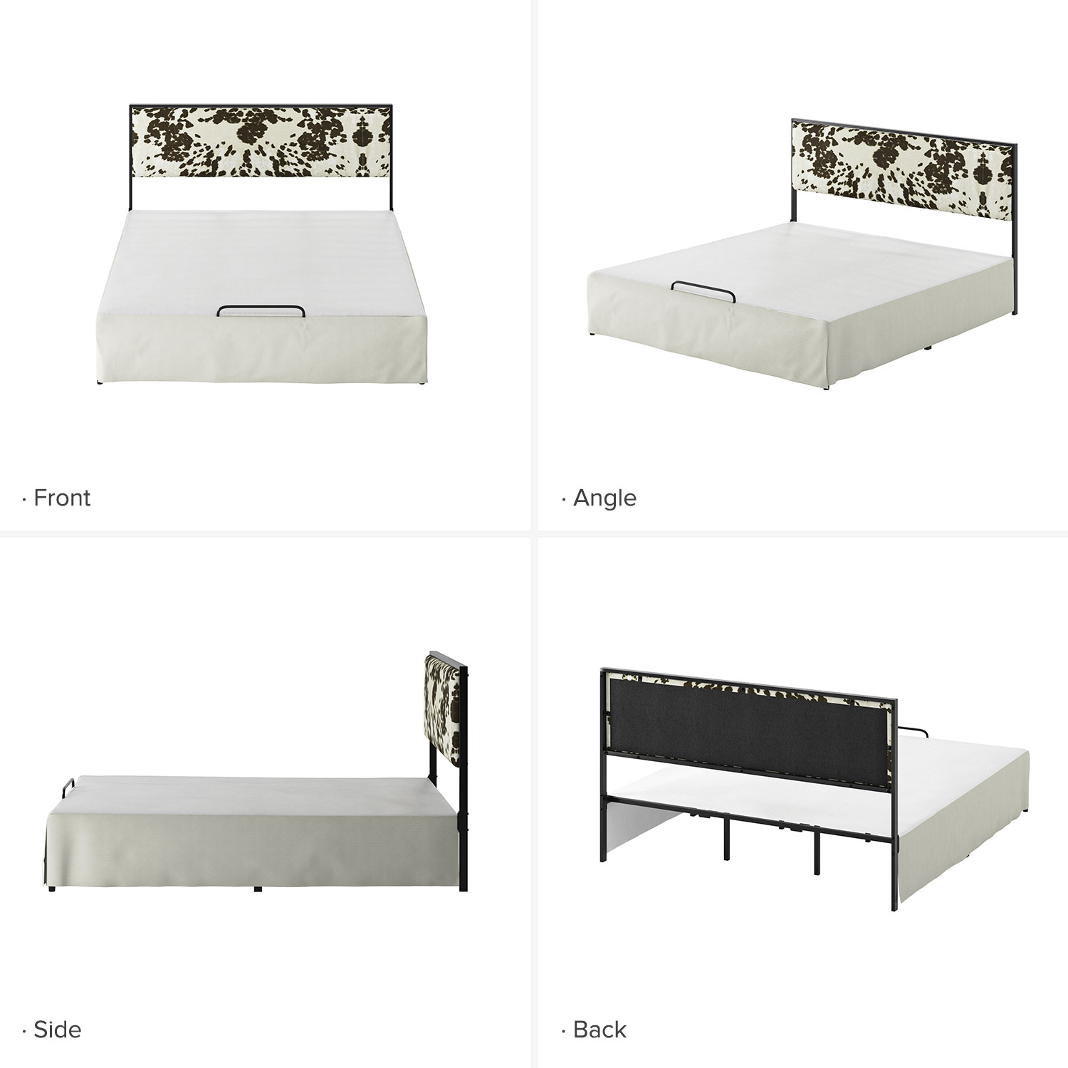 Metal Platform Bed Frame King Size with Removable Bed Covers, Machine Washable Slipcover for Headboard Footboard Bed Skirt Cowhide Pattern