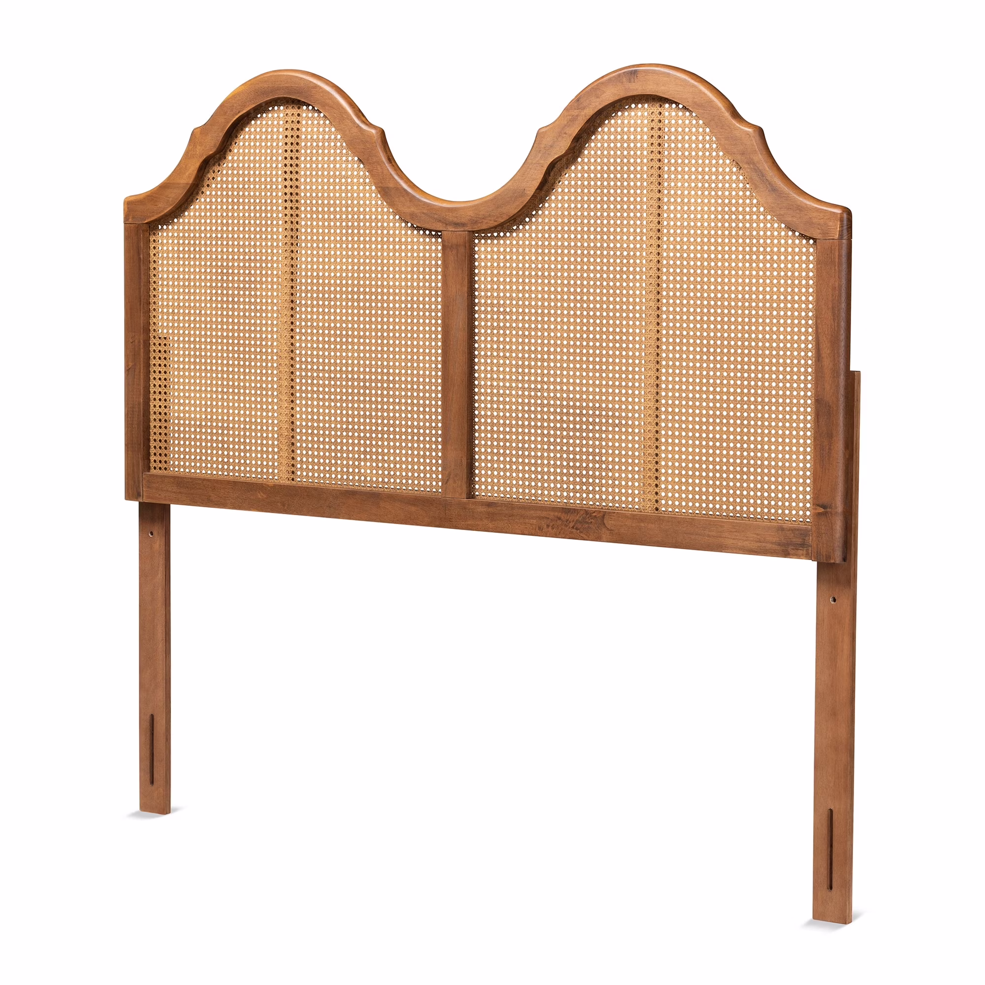 Baxton Studio Hazel Ash Walnut Wood and Synthetic Rattan Arched Headboard Full
