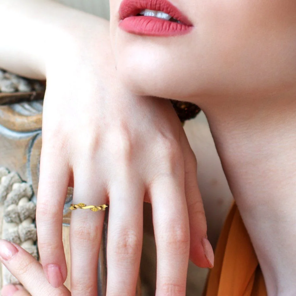 0.4 ct Brilliant Marquise Cut Natural Citrine 14k Yellow Gold Stackable Band SZ 10.75