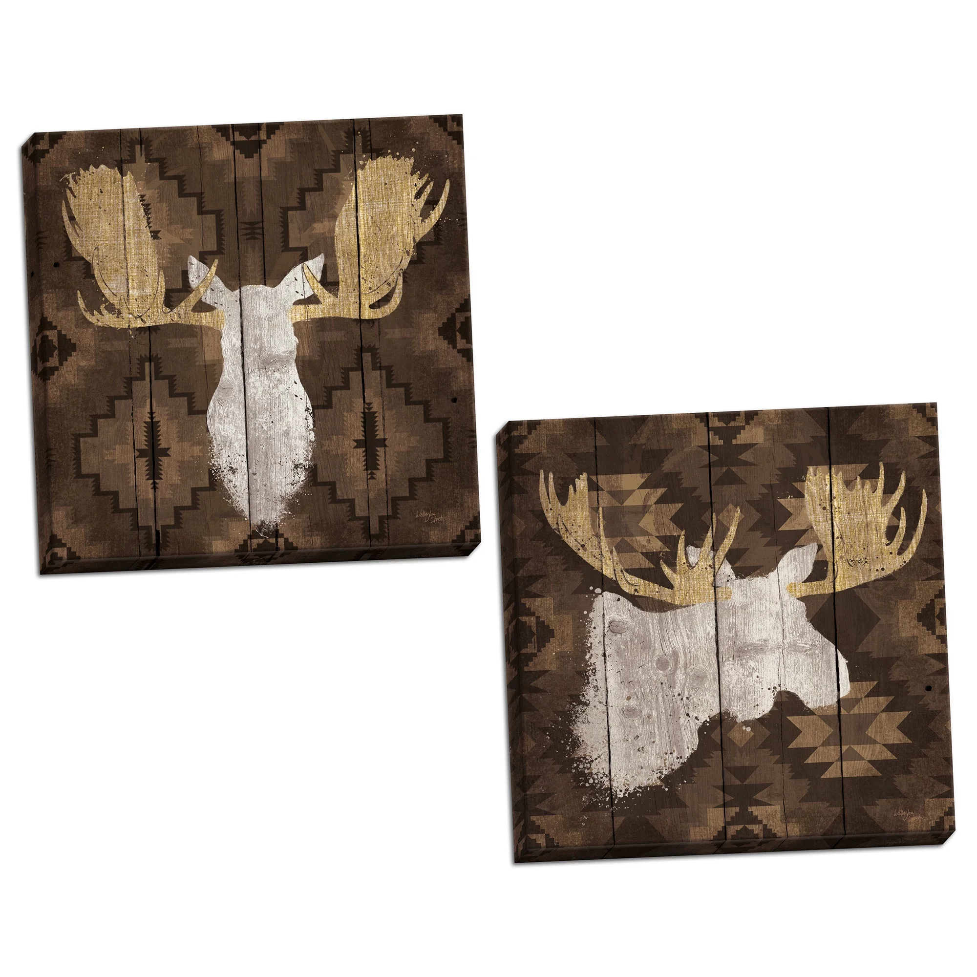 Gango Home Decor Lodge Precious Antlers IV & Precious Antlers III by Wellington Studio (Ready to Hang); Two 12x12in Hand-Stretched Canvases