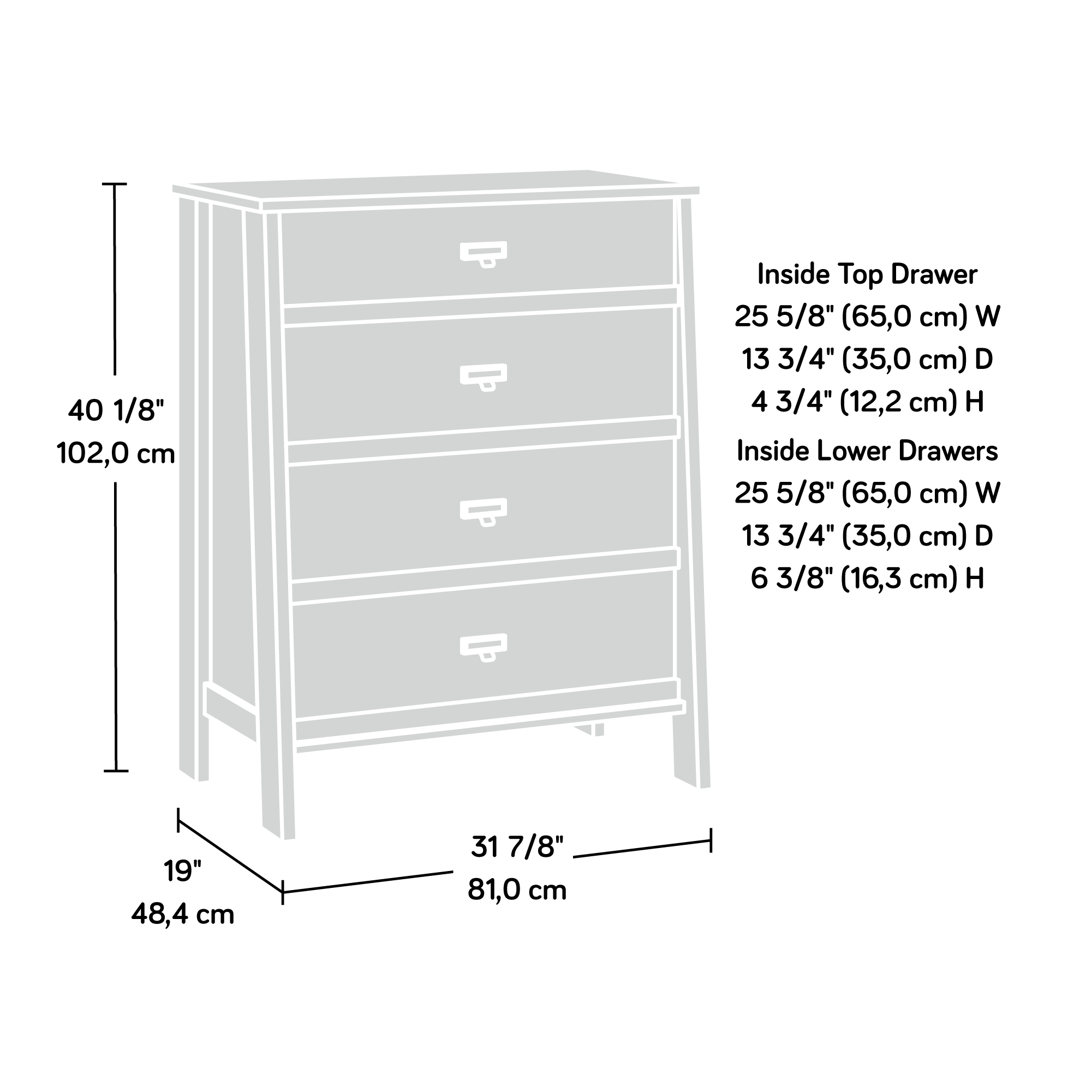Sauder Trestle 4-Drawer Bedroom Dresser in Timber Oak, Timber Oak Finish