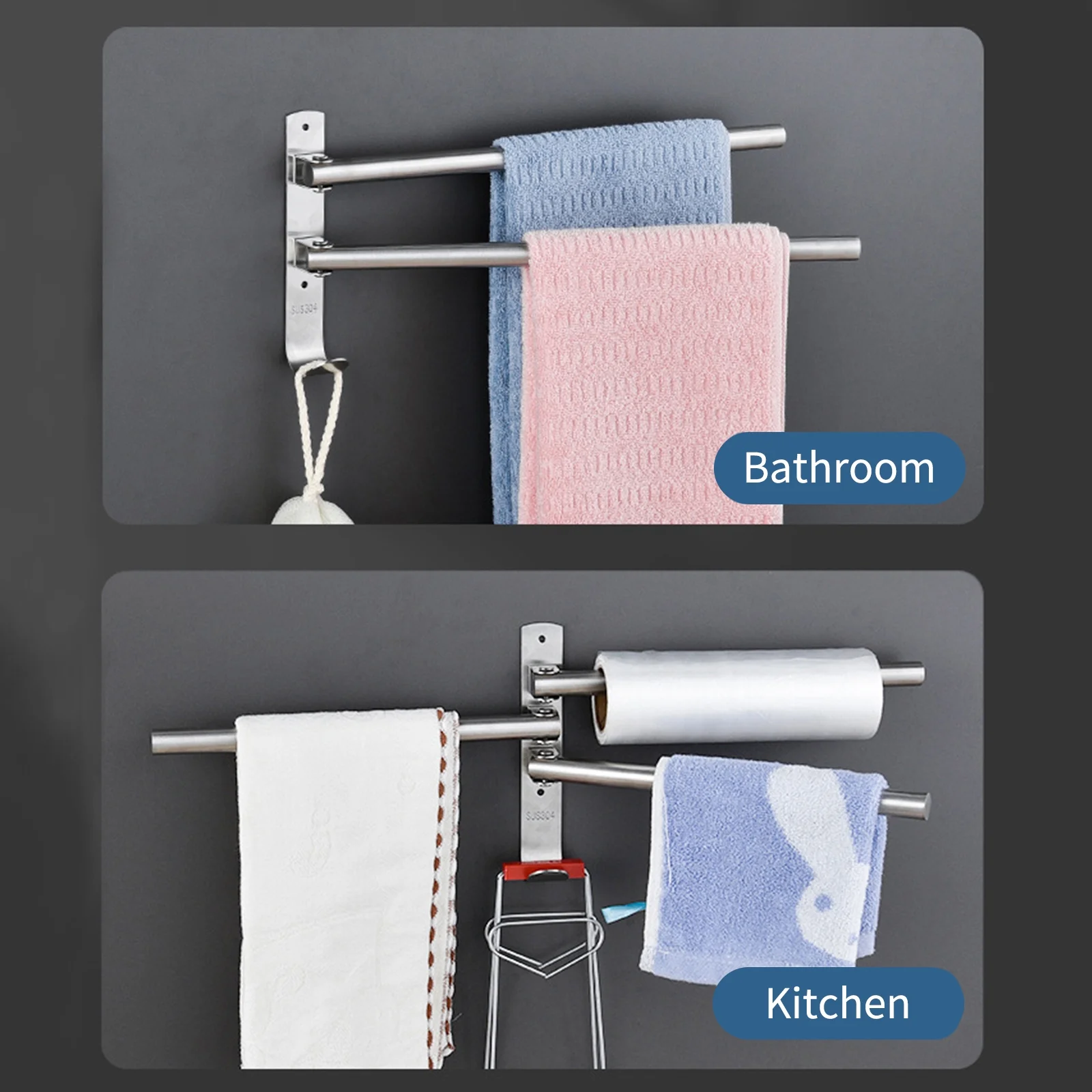 Dazzduo Towel Bar,Towel Bar Towel 4-Bars Arms Towel Bar Stainless Wall Mount Towel Steel Towel Kitchen Out Towel 4-Bars Arms Bath Towel Bar Stainless Steel 4-Bars Arms Bath Stainless Steel Towel