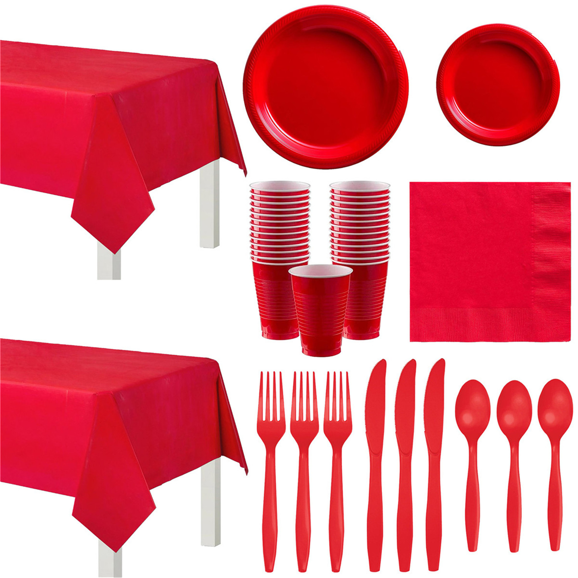155 Pcs Red Paper Dinnerware Set Birthday Party Supplies Decorations Set Serves 20 Guests Including Plates Napkins Cups Forks Spoons Knives,Tablecloth,Tableware Set for Party Decorations