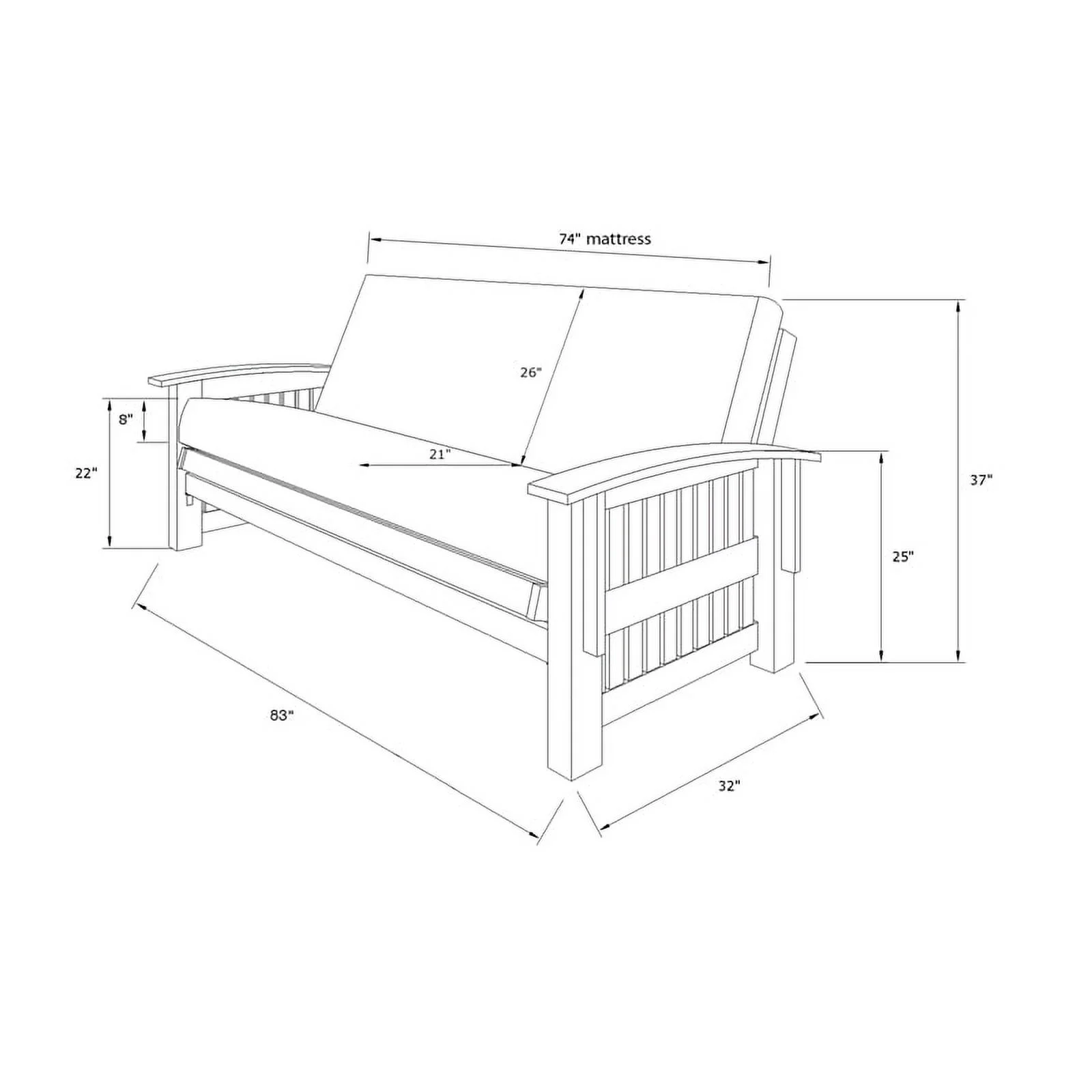 Kodiak Furniture Washington Futon in Walnut w/ Drawers and Thunder Blue Mattress
