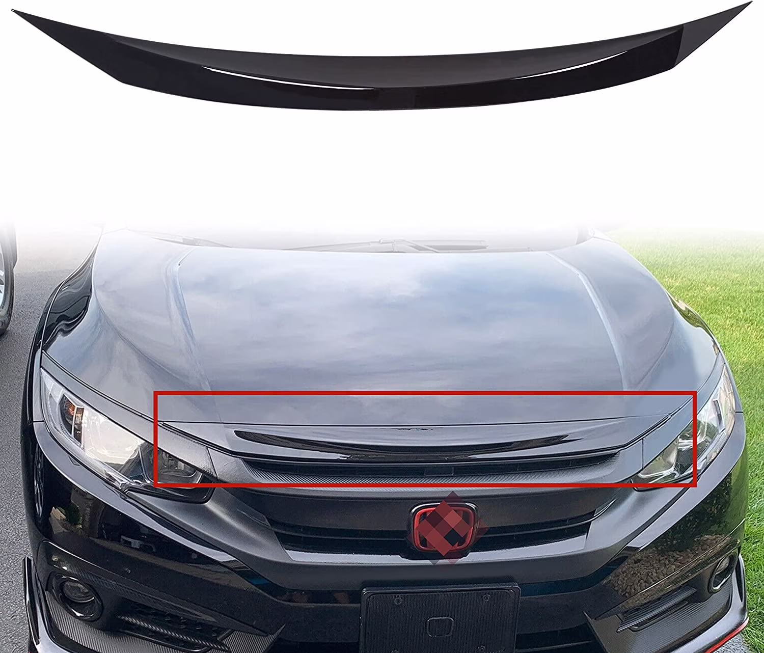 Kojem Front Hood Bonnet Bumper Upper Trim Lip Molding Trim Bar fits 2016 2017 2018 2019 2020 2021 Honda Civic