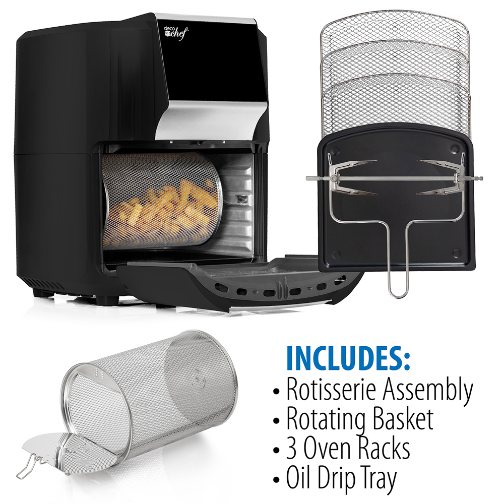 Deco Chef AIRD12BLK 12.7QT Digital Air Fryer Oven, with 3 Racks, Rotisserie, 8 Meal Presets Black Bundle with 1 Year Extended Protection Plan