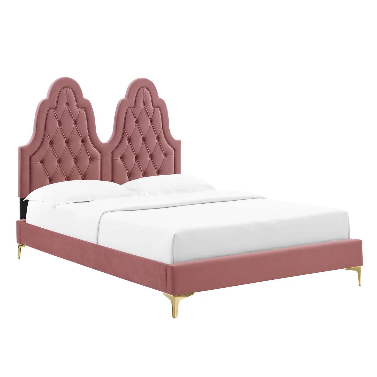 Modway Alexandria Tufted Performance Velvet King Platform Bed in Dusty Rose