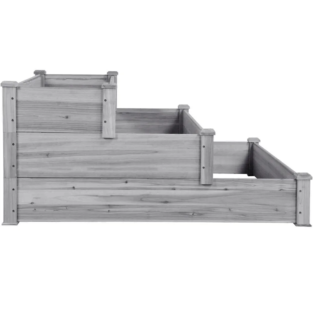 Easyfashion 3 Tier Raised Garden Bed Elevated Planter, Gray