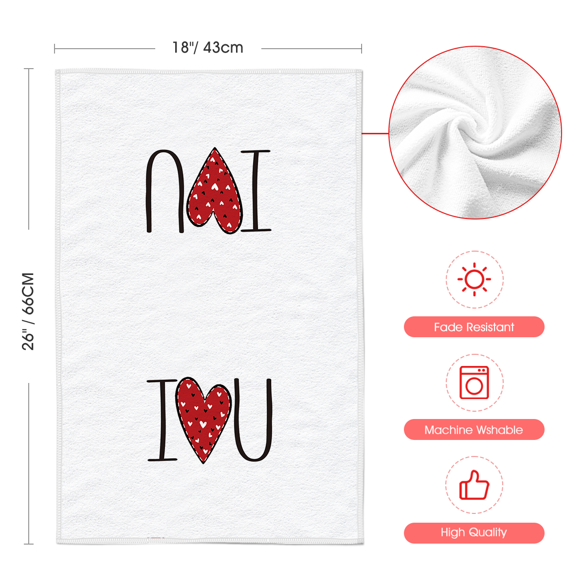 Artoid Mode Red Heart Love You Valentine Kitchen Dish Towels Set of 4, 18 x 26 Inch