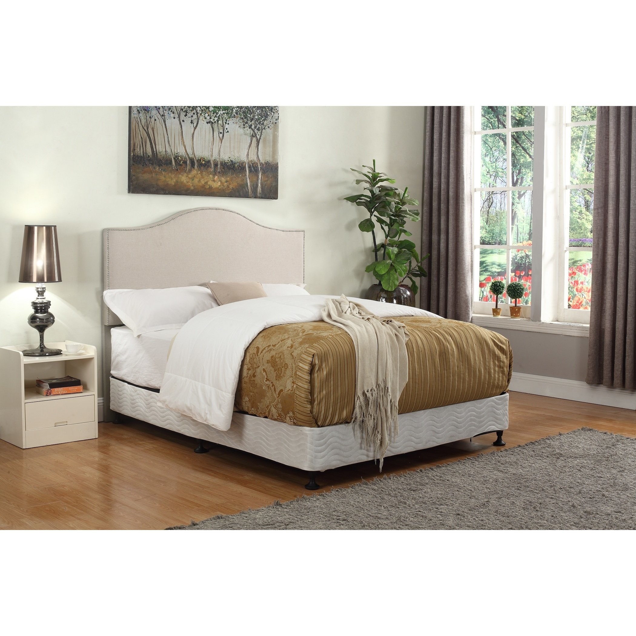 US Pride Furniture Zoe Nail Trim Upholstered Panel Headboard Grey