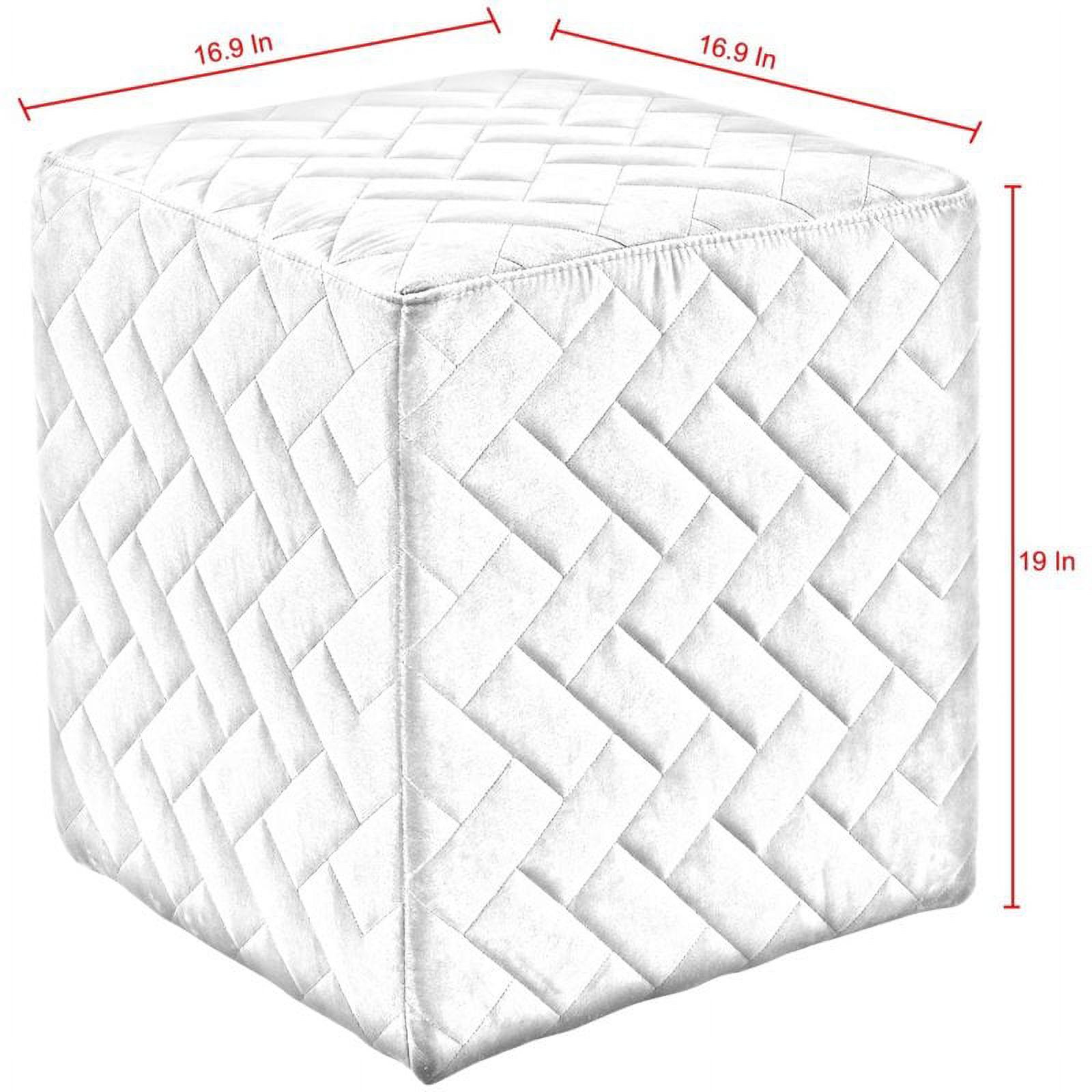 Posh Living Micah Modern Quilted Velvet Upholstered Cube Ottoman in Blue