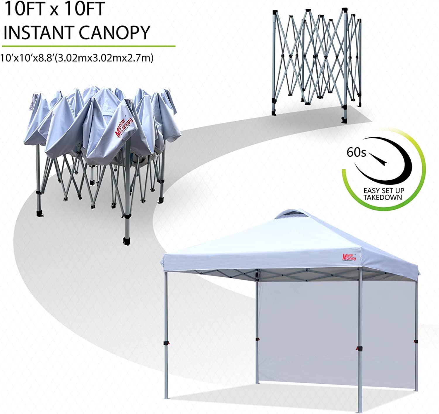 KEERDAO Durable Ez Pop-up Canopy Tent with 1 Sidewall (10'x10',White)