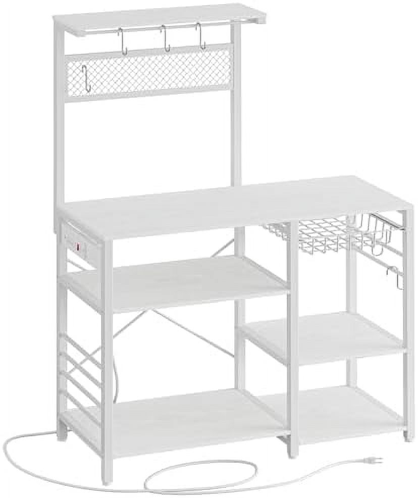 SPBOOMlife Bakers Rack  Microwave Stand with Power Outlet  Industrial Coffee  with Wire Drawer for Kitchen  Living Room Easy Assembly and Save Space Industrial White