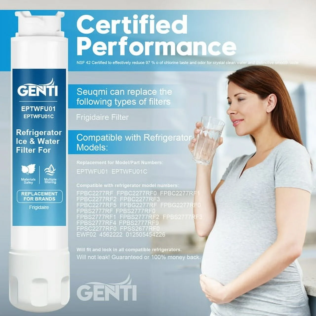 GENTI Refrigerator Water Filter Compatible with Frigidaire® EPTWFU01, EWF02, Pure Source Ultra II, 4PACK