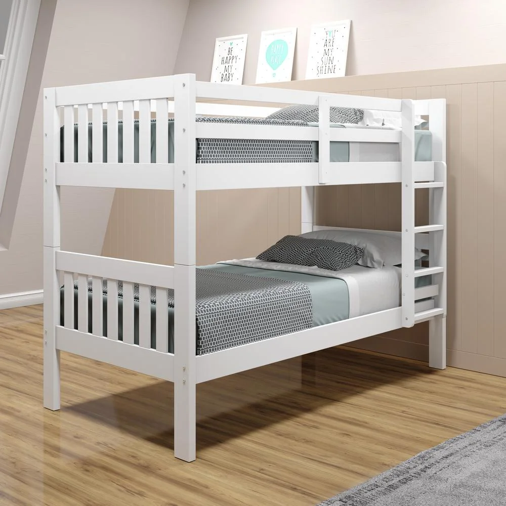 Donco Kids Twin Over Twin Solid Wood Mission Bunk Bed in White