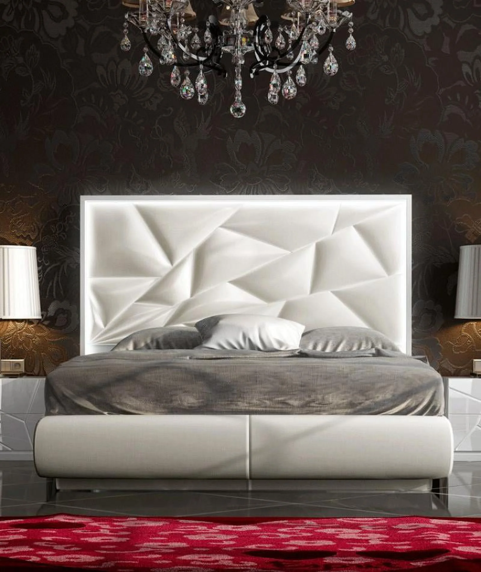 White Finish Futuristic Queen Size Bed Modern Made in Spain Soflex Kiu