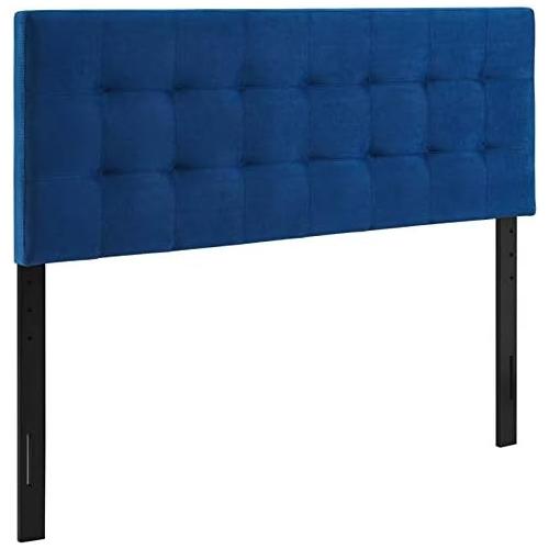 Modern Fabric Blue Biscuit Tufted Velvet Queen Headboard