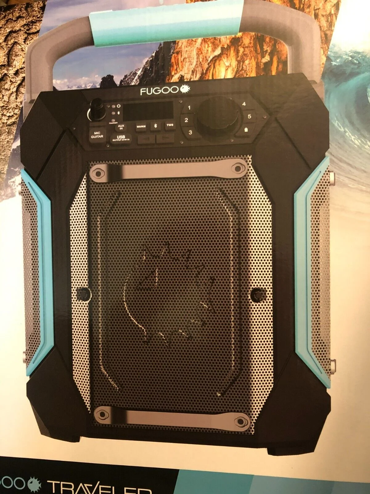 Fugoo Traveler | Portable Indoor/Outdoor Bluetooth Speaker | 100W, 7-Inch Sub, 48 Hour Playtime | 270 Degree Audio | IPX4 Water Resistant | Use As PA System - Mic/Guitar Input & USB Port