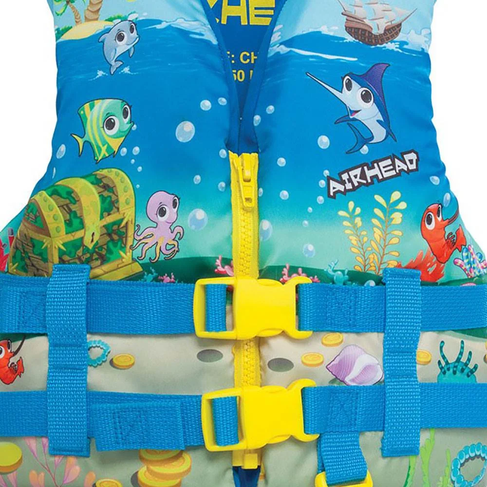 Airhead Ocean Treasure Kids 30-50 Lb Zippered Childrens Life Vest Jacket, Blue