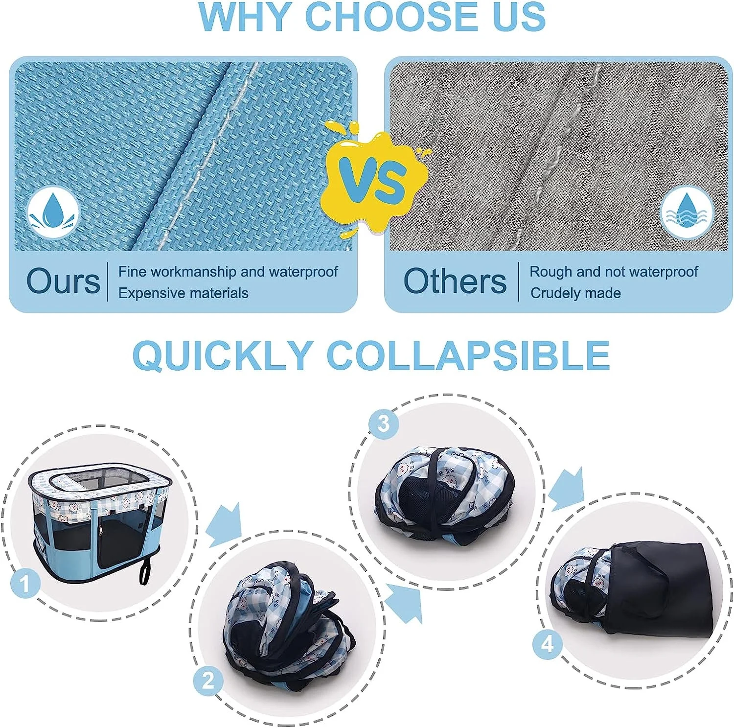 Portable Dog Crate for Large Dogs,Collapsible Dog Crate 300D Oxford Waterproof Zipper Lock for Indoor & Outdoor & Car